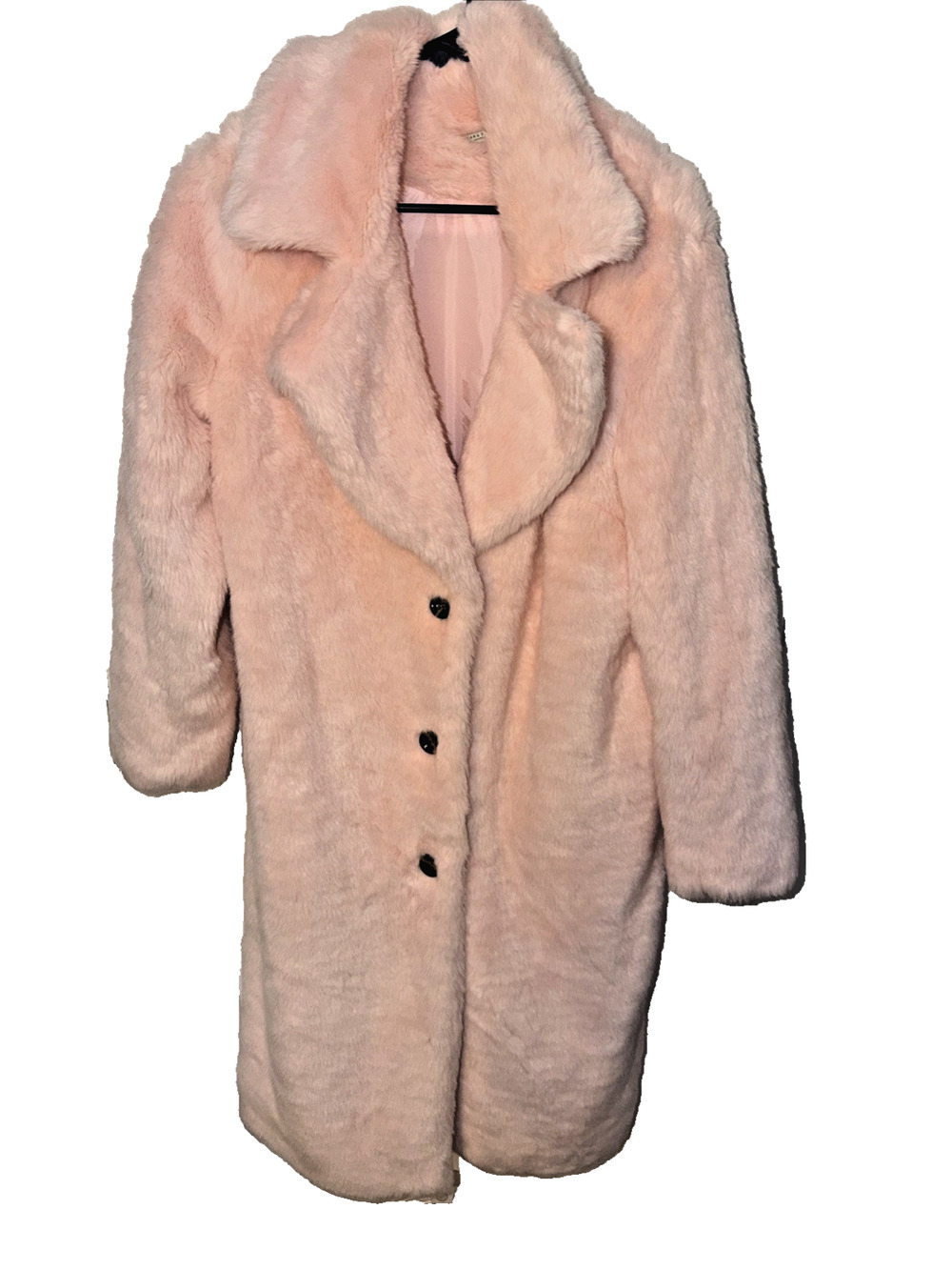 Zara Trafaluc Blush Pink Longline Faux Fur Coat Women M